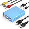 Portta RCA to HDMI Converter, AV to HDMI 1080P, Mini Composite CVBS to Digital Adapter Upscaler, Support PAL/NTSC, Compatible with VHS, VCR, PS3, N64, Wii, STB, Xbox, Blue-Ray DVD Players, Blue