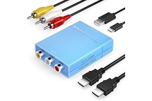 Portta RCA to HDMI Converter, AV to HDMI 1080P, Mini Composite CVBS to Digital Adapter Upscaler, Support PAL/NTSC, Compatible with VHS, VCR, PS3, N64, Wii, STB, Xbox, Blue-Ray DVD Players, Blue
