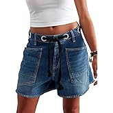 Cicy Bell Women Drawstring Mid Waist Denim Shorts Summer Casual Wide Leg Jorts Boyfriend Baggy Jeans Short Pants with Pockets
