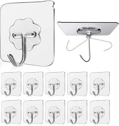 WOVU 10 Pack Heavy Duty Wall Hooks 15 kg Seamless Adhesive Hooks Waterproof