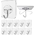 Adhesive Wall Hooks WOVU Wall Hooks - 33 Lbs Max, Transparent, Seamless, Waterproof & Oilproof, Heavy Duty Adhesive Coat & Towel Hooks (10 Pack Monkey Hooks