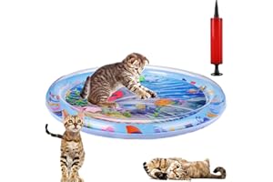 EARFORU Pet Water Sensory Mat, Cat Sensory Water Playmat, Pet Water Sensory Play Mat for Cats, Summer Cat Water Mat, Thickened Large Water Sensory Play Mat, Interactive Cat Toy for Indoor (Round)