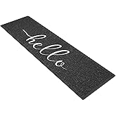 Home Finds Hello Non Slip Doormat for Outdoor Steps - 35'' x 10'' - Water Resistant, Decorative Step Mat for Stairs - Rubber Treads in Black