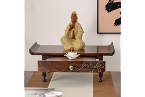 Buddhist Altar Table with Pull-Out Shelf, Wood Pooja Cabinet for Buddha Statues & Offerings, Space-Saving Offering Table(19.6