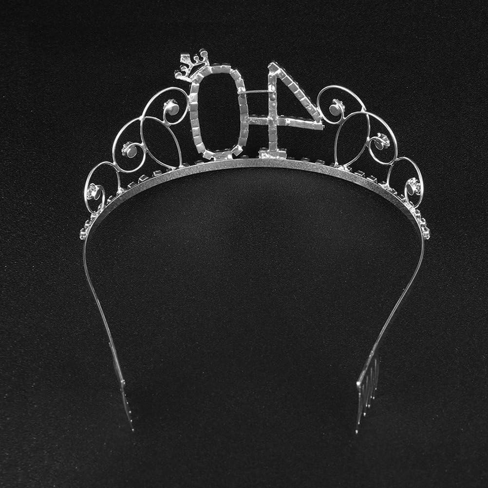 Veewon 40th Birthday Tiara Crown Crystal Princess Crowns Happy Birthday Hair Accessories, Sliver - Image 4