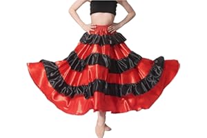 SANCAN Full Dancing Circle Long Ankle Length Belly Dance Spanish Flamenco Mexican Folklorico Ruffle Skirts for Girls 8-12 Years