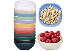 SHECIPIN 12 Pack Mini Square Dinnerware Bowls for Kids 4.5 OZ Unbreakable Wheat Straw Dipping Bowls, Small Bowls Perfect for 