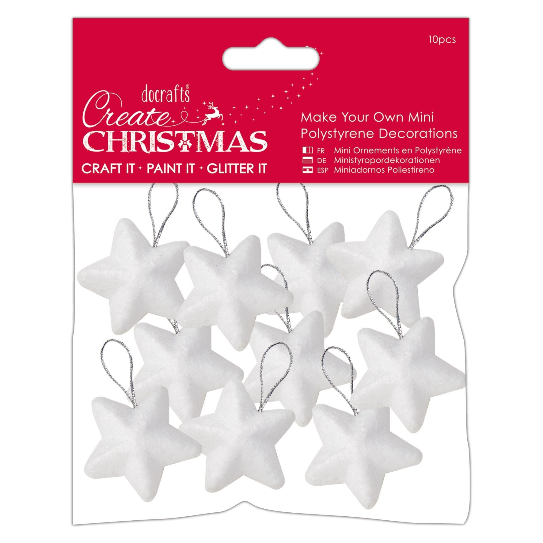 Create Christmas Make Your Own Mini Polystyrene Decorations 4cm 10 Pieces Stars, For Adult And Kids Christmas Craft Decoration, DIY Art, White