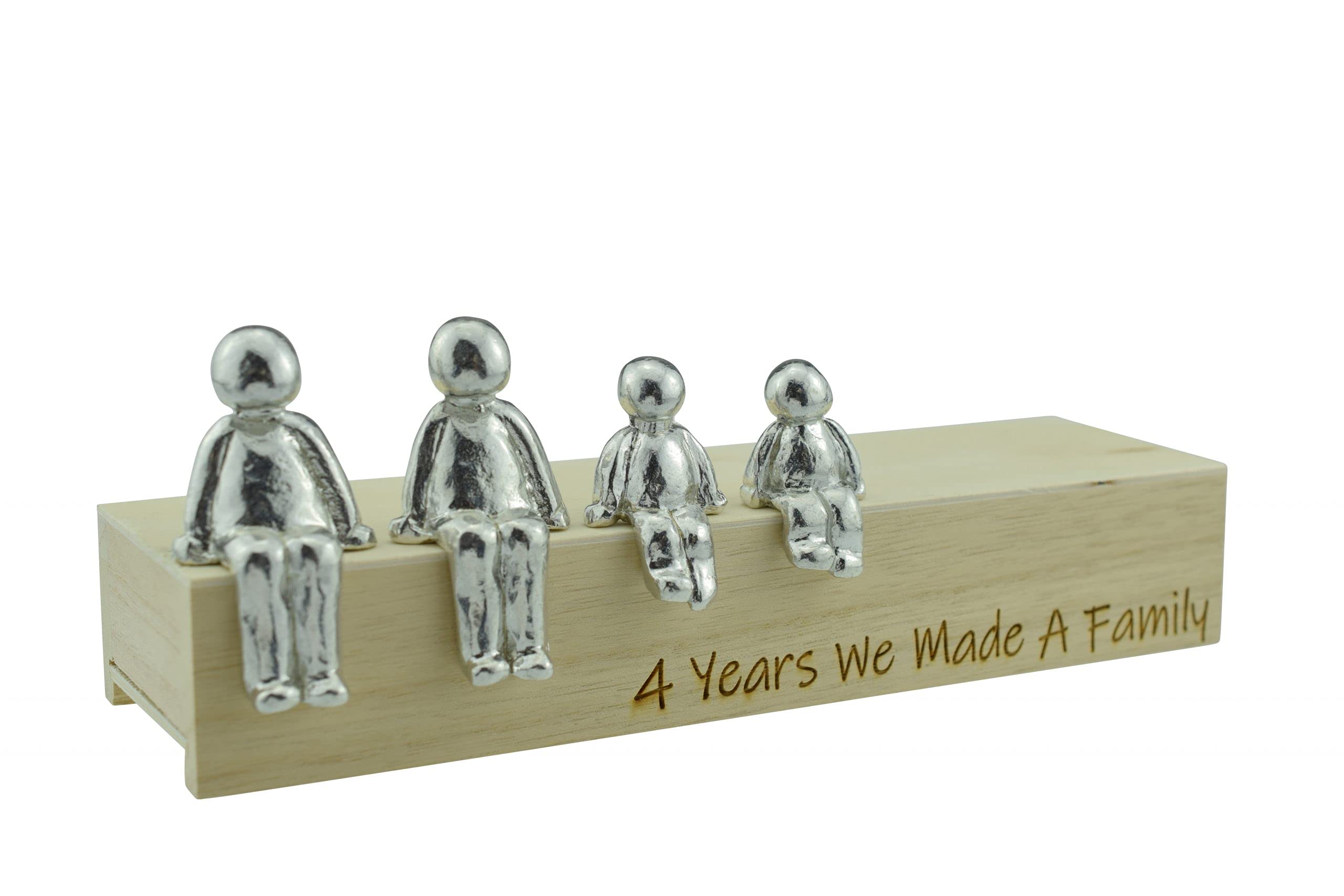 Pirantin 4th Anniversary Idea - 4 Years We Made A Family Metal Ornament - Choose Your Family Combination Box & Woodgrain May Vary(2 Children)