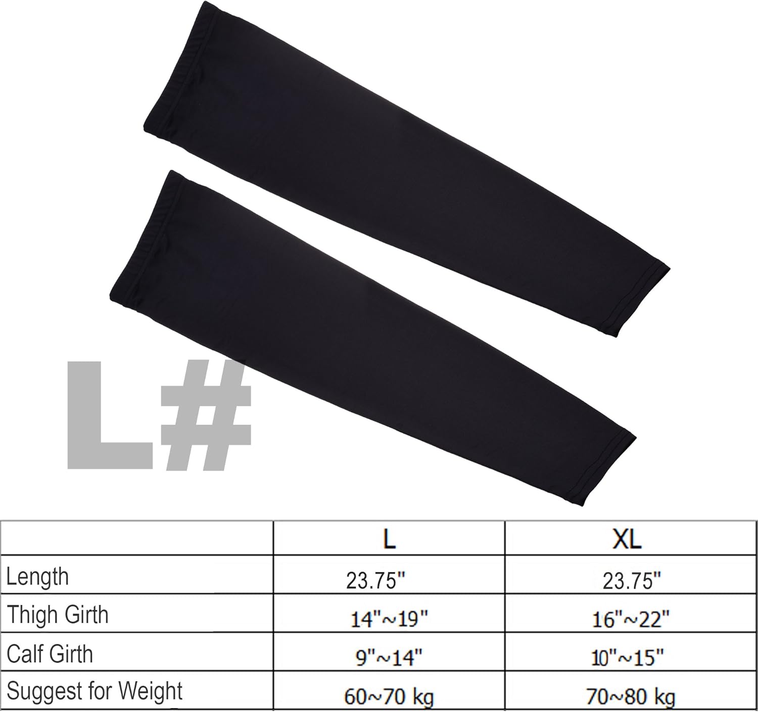 Cosmos 1 Pair Black Color Unisex Sun Protection Leg Sleeves for Bike Cycling Hiking Running (Large) : Clothing