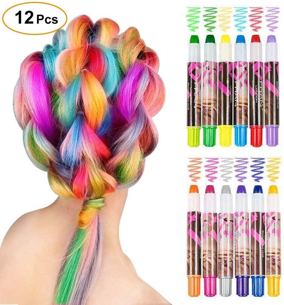 WloveTravel Hair Chalk for Girls Kids Gifts, Girls DIY Temporary Hair 12pcs Colour Hair Chalk Set Hair Color Pens