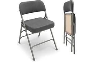 Huwena Padded Folding Chair Set Metal Folding Chair with Cushions Double Hinged Fabric Steel Dining Foldable Chair for Indoor Home Office Kitchen Occasions Outdoor Events, Gray(2 Pcs)