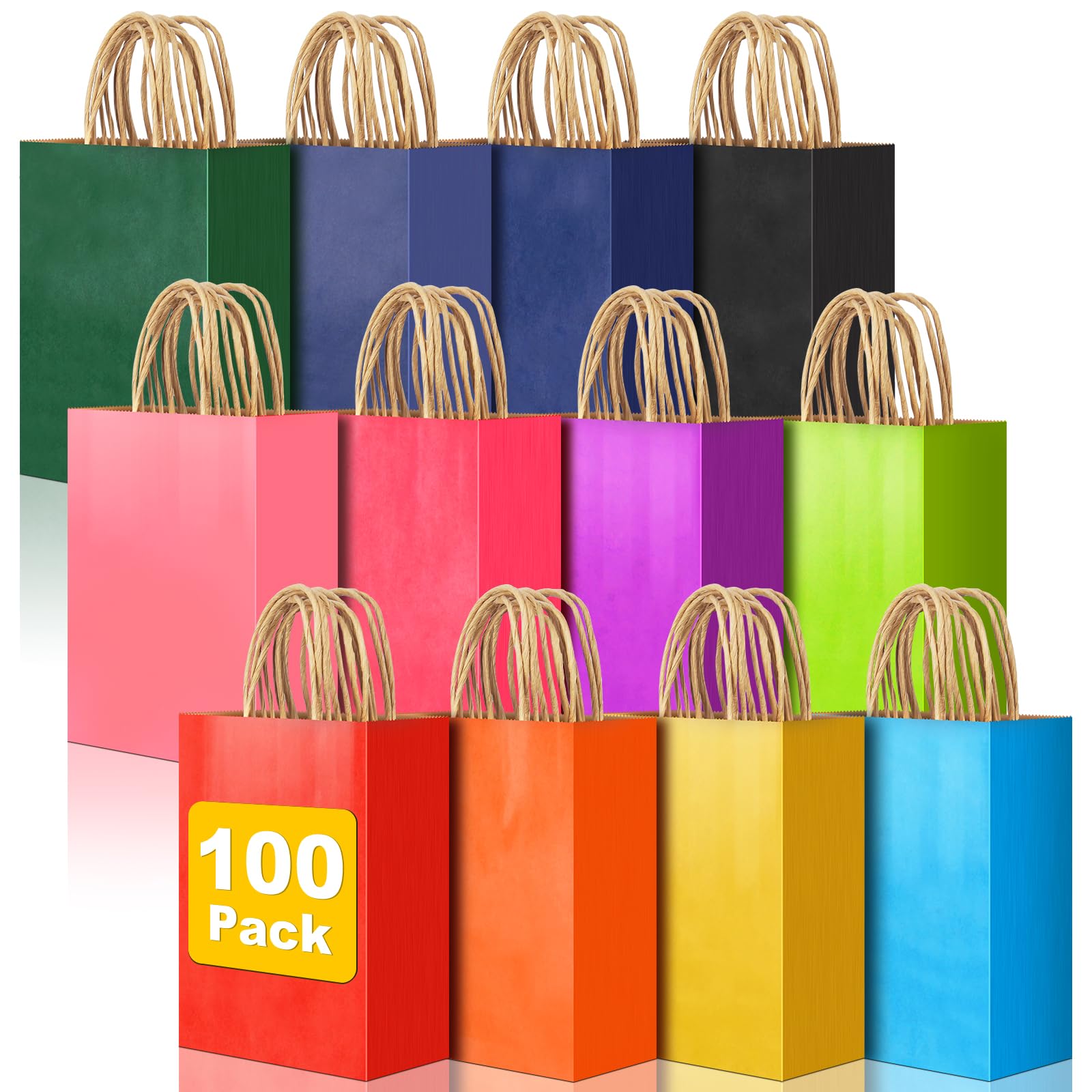 Photo 1 of 100 PCS Small Gift Bags with Handles, 5.91"x3.15"x8.27" Party Favor Bags, 12 Colored Goodie Bags for Birthday Party, Kraft Paper Gift Bags Bulk for Wedding, Baby Shower, Celebrations, Party Supplies