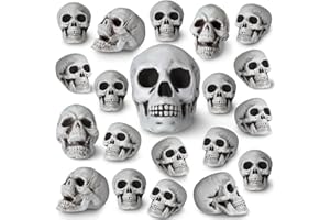 Aoriher 20 Pieces Halloween Skull Plastic Realistic Looking Skeleton Skull Human Skeleton Head Fake Decor Miniatures for Crafts Halloween Decorations for Home Table Bar Decor, 3 Sizes(Medium)