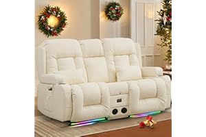 TUNYI Power Loveseat Recliner Sofa with Massage & Heat Home Theater Seating with Console RV Recliner Loveseat Sofa with USB/Outlet/Storage/Side Pocket/LED Light/Speaker (Cream White, Loveseat)