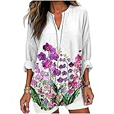 MARSVOVO V Neck Shirt For Women Boho Multi Style Blouse Long Sleeve Novelty Graphic Plus Size Pullover Tops For Women