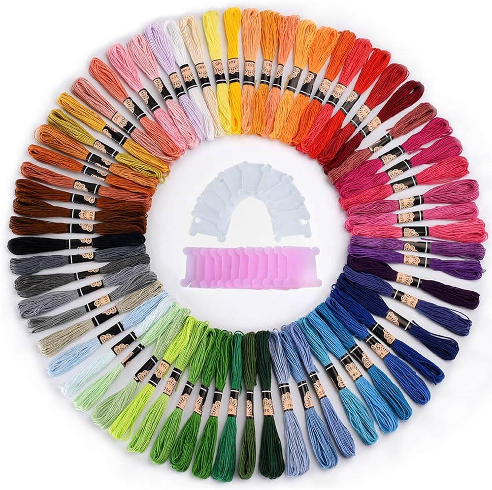 HAOHALAB 124 Skeins Embroidery Floss, Cross Stitch Threads, Rainbow Color Craft Floss, Friendship Bracelet String - Premium Embroidery Thread with 12 Floss Bobbins