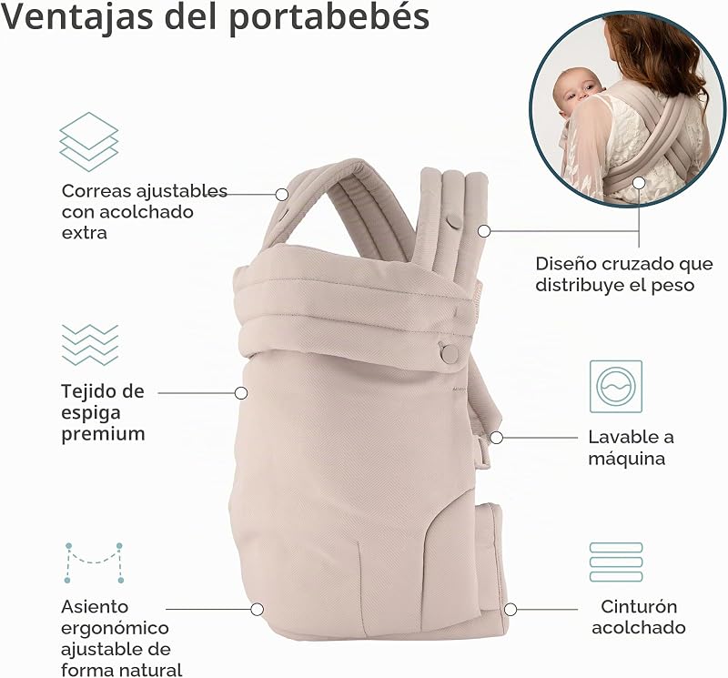 Porta-bebés Honey Blossom, ergonómico, posição M, banco ajustável, 3,2–18,1 kg, amêndoa torrada