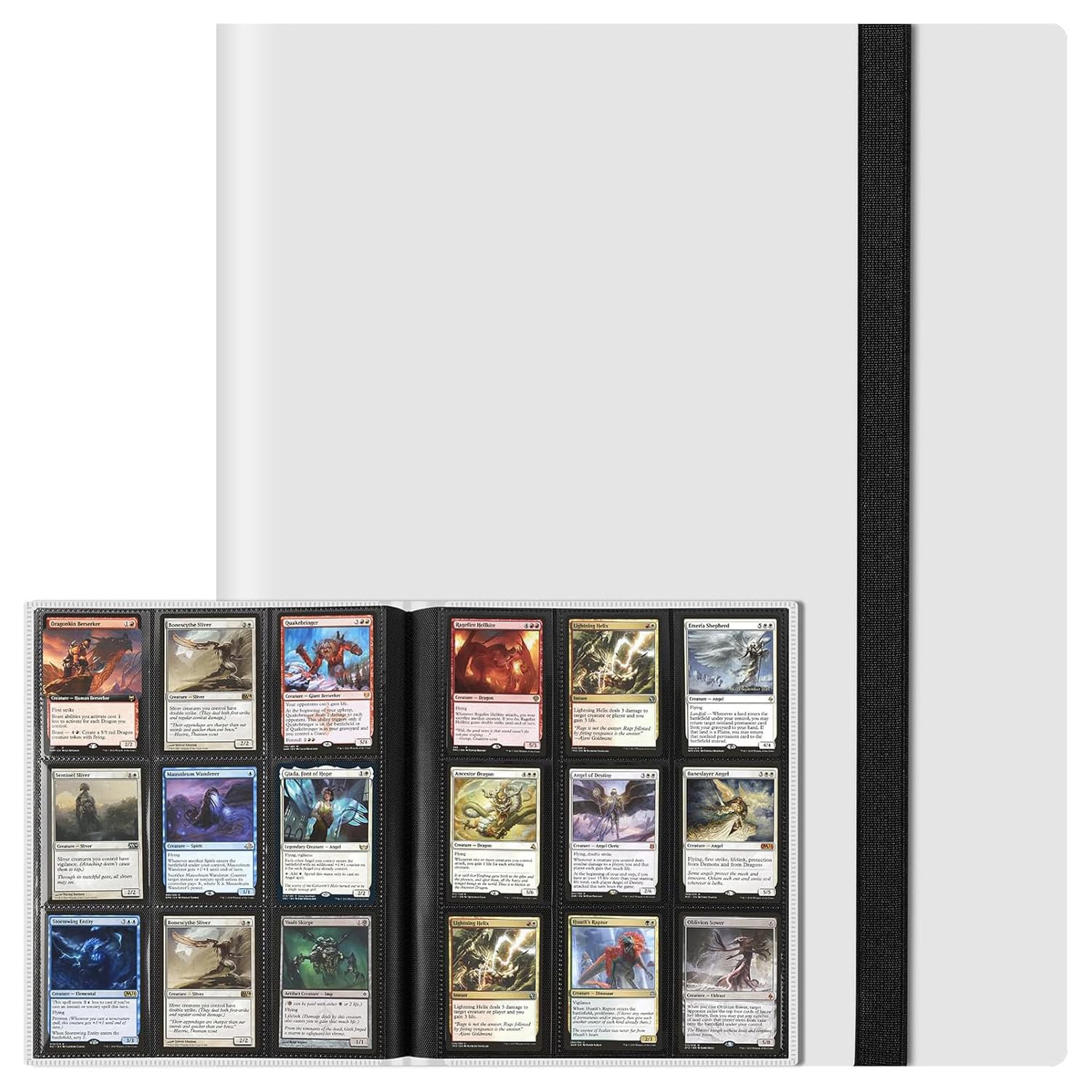 9-Pocket Trading Card Binder 360 Pockets Collectible Trading Card Album PU Leather Card Binder Card Folder with Elastic Strap for Collectible Basketball Sports Cards and Trading Card Games (White)