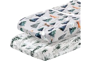 POBIBABY Pobi Baby - 2 Pack Premium Quality Changing Pad Cover - Ultra-Soft Cotton Blend, Stylish Animal Woodland Pattern, Safe and Snug for Baby (Magical)