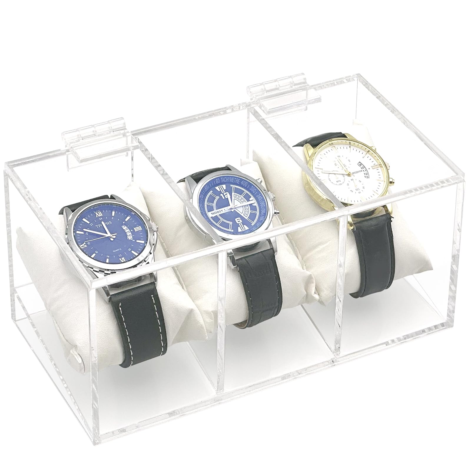 Photo 1 of DELIPPLY Watch Box Case, 3 Slot Watch Organizer Clear Acrylic for Men Women