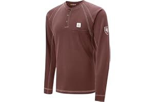 VANLENS FR Shirts for Men Light Weight Flame Resistant Henley Shirts Long Sleeve Shirts HRC2/CAT2 6.5oz 100% Cotton
