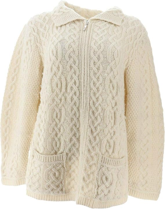 aran craft merino wool open front cardigan with pockets