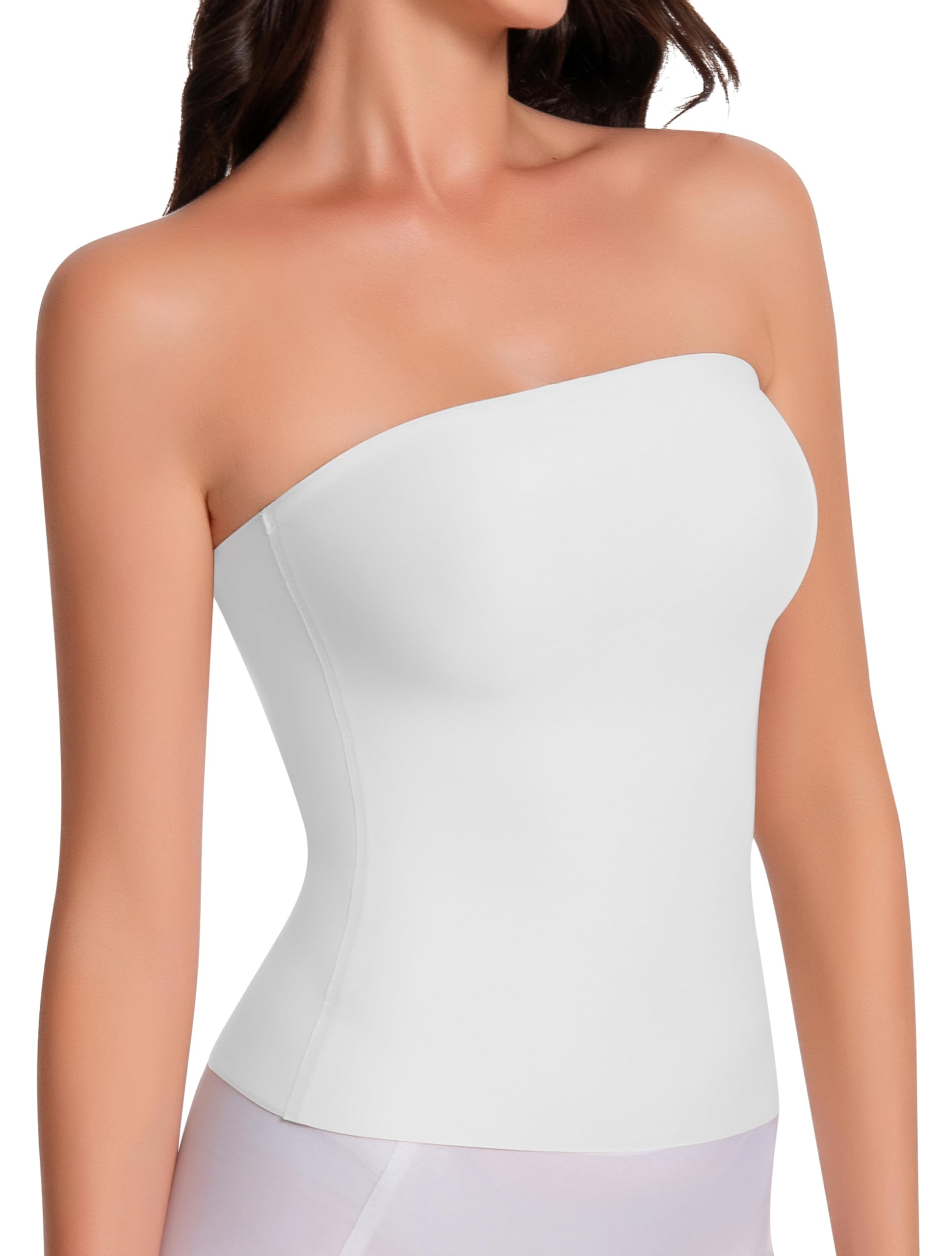 Photo 1 of Artdear Tube Tops for Women, Sexy Y2K Crop Top Double Lined Strapless Tank Summer Going Out Tops Air Touch Fabric (Medium, White)