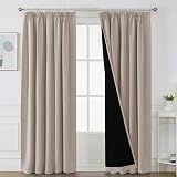 BellaHills 100% Blackout Curtains 2 Panels 90x90 Natural Sand Pencil Pleat