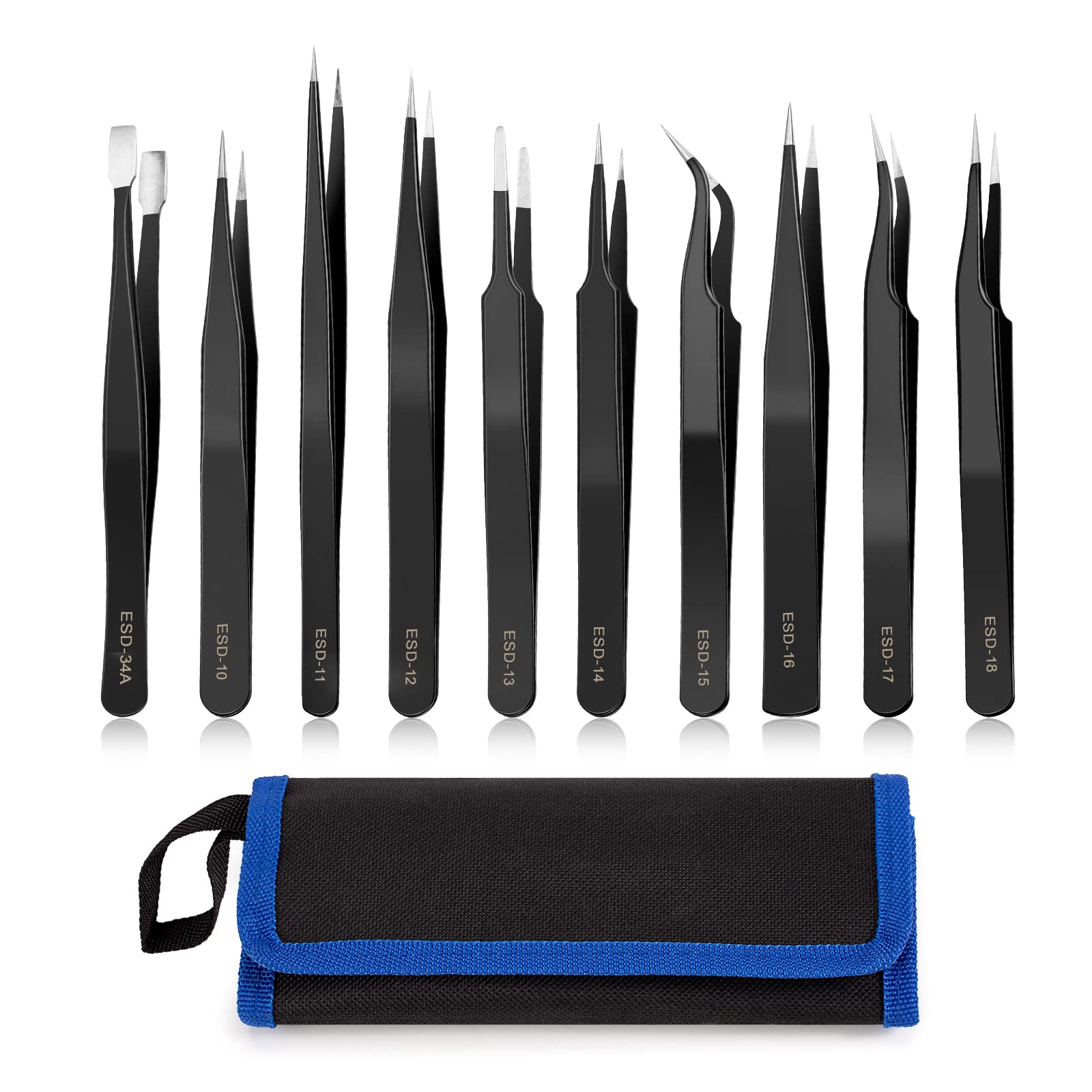 Precision Anti-Static ESD Tweezers Set Kit for Electronics, Sodlering, Jewelry, Craft, Laboratory Work etc (9PCS Tweezer (Version 2))