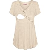Joymom Womens V Neck Short Sleeve Nursing Tops Maternity Breastfeeding Shirts S-2XL