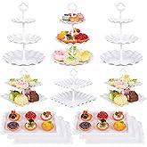 Jaevorite 12-Pack Dessert Table Display Set, 6 Cupcake Stands and 6 Dessert Trays, Plastic Dessert Display Stands and Cake Stand, Treat Table Displays Set for Wedding, Baby Shower, Tea Party (White)