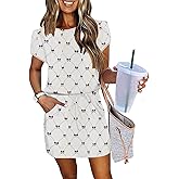 ETCYY NEW Womens Summer Dresses Tie Front Chic Mini Dress Petal Short Sleeve with Pockets