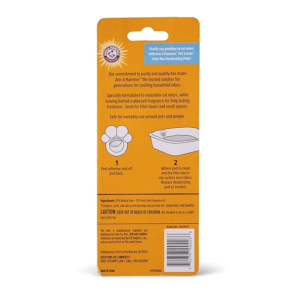 ARM & HAMMER PETS CAT LITTER BOX DEODORIZER PODS, ADHESIVE ODOR ABSORBING GEL PODS WITH FRESH BREEZE SCENT FOR LITTER PAN AREA, EASY STICK ON CAT BOX FRESHENER, 2 PCS/PACK