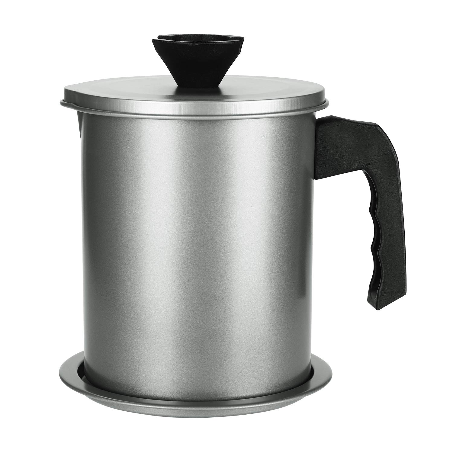 Stainless Steel Oil Strainer Pot 1.7L Oil Storage Can Container with Fine Mesh Strainer Grease Can with Dust-Proof Lid and Anti-Skid Tray Oil Filter Pot for Kitchen Frying Oil and Cooking Grease