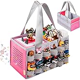 Partreko Carrying Case Compatible with Tonies Box with Audio Position, Portable Travel Storage Bag for Tonies Figures with 24 Elastic Strap, Soft Felt Organizer Case for Toniebox Accessories Gray&Pink