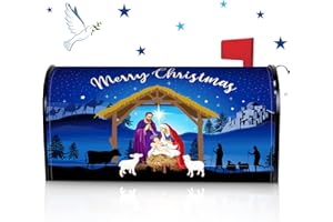 Blosssound Nativity Magnetic Mailbox Cover Merry Christmas Nativity Scene Mailbox Covers Decor Xmas Religious Blue Christmas Post Box Cover Standard Size 21 X18 Inch Garden Yard Outdoor Decoration