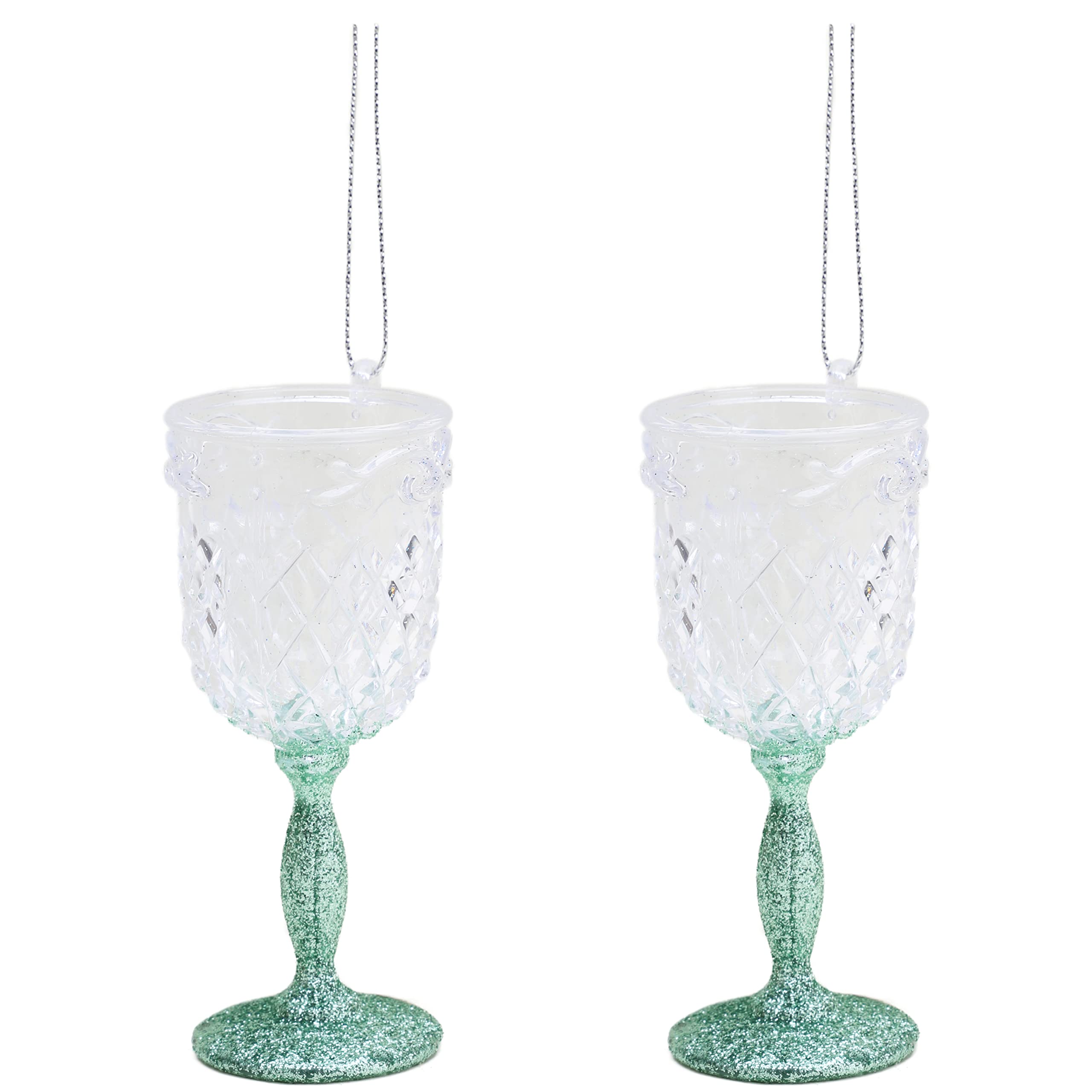 Christmas Concepts® 10cm Glitter Wine Glass Decorations - Luxury Christmas Tree Decorations (Mint Green, Pack of 2)