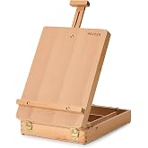 MEEDEN Table Top Easel for Painting: Portable Tabletop Easel with Storage | Wood Easel for Adults - Sketch Box Easel for Students Artist Beginner - Art Desk Easel for Plein Air Natural