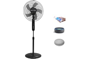Technical Pro Smart Oscillating Pedestal Fan,Portable 16” WIFI Enabled Standing Fan w Adjustable Height, 270 Degree Oscillation, Tilting, Timer & Sleep mode compatible w/ Alexa/Google (Black)