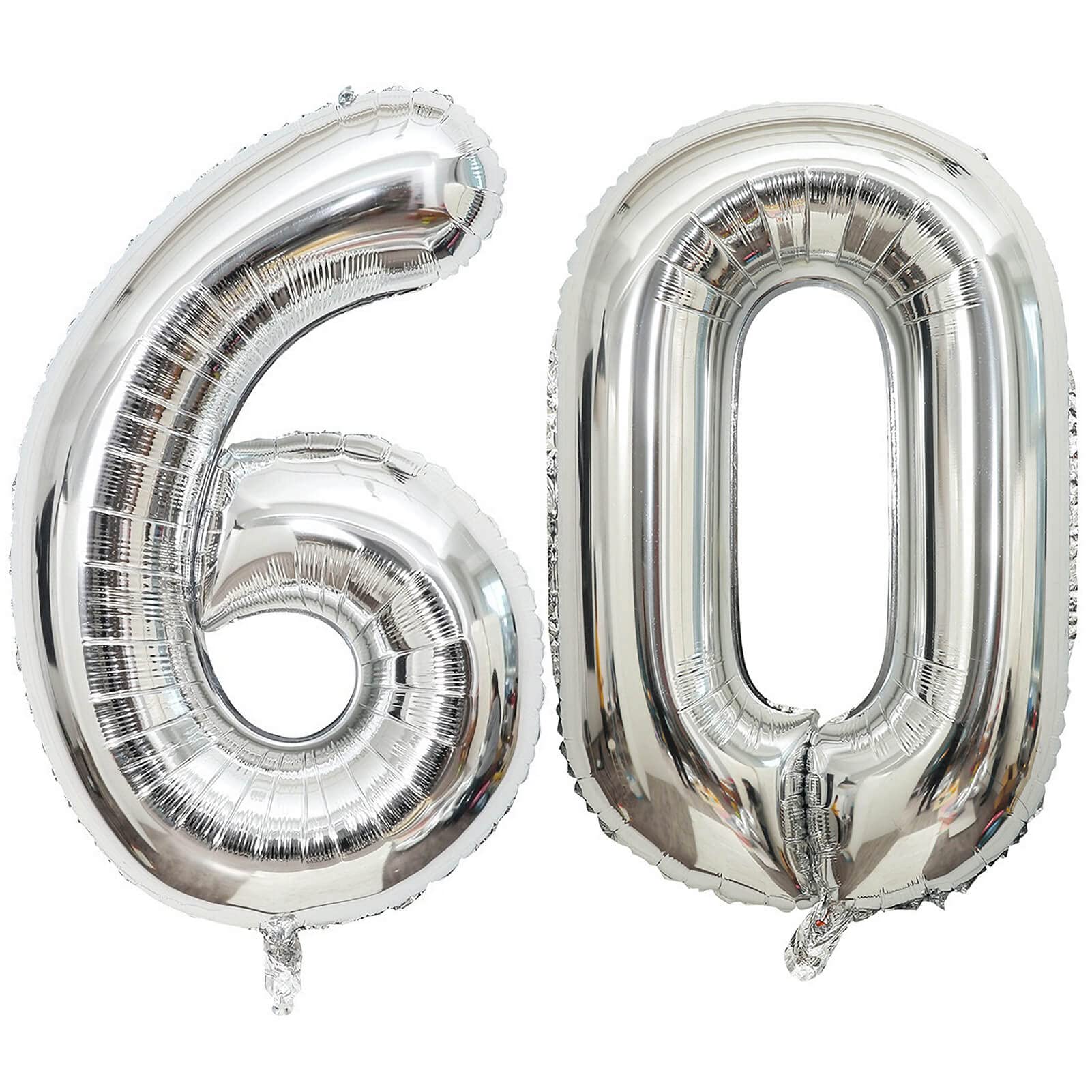 40 Inch Silver 60 Number Balloons Giant Jumbo Huge 60 Foil Mylar Helium Number Digital Balloons Silver Birthday Mylar Digital Balloons 60 Birthday Party 60th Anniversary Events Party Decorations