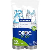 Dixie To Go Disposable Paper Cups with Leak-Resistant Lids, 12 oz, 60 Count | Insulated cups for coffee, tea, and other beverages, for the office, home, commutes, or travel, togo coffee cups with lids