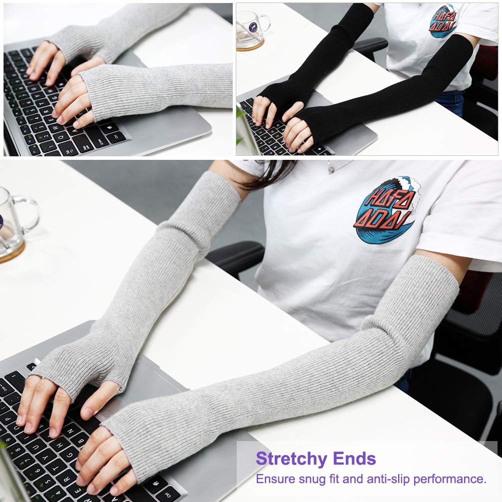 Vbiger Damen gestrickte Armstulpen Feinstrick lang Pulswärmer Warm weiche Handschuhe Handwärmer, 2 Paar