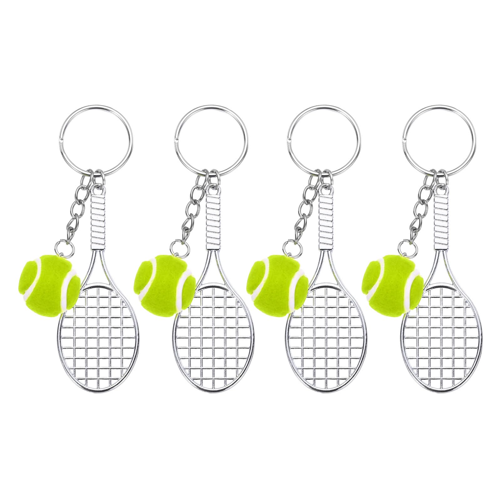 PATIKIL Tennis Keychain, 4 Pcs Metal Tennis Racket Key Chains Sports Novelty Charm Pendant for Backpacks, Gift, Party Favor, Souvenir, Sports Fan, Green