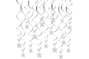 BEISHIDA Silver Star Hanging Swirl Decorations,Hanging Silver Party Supplies for Graduation Wedding Baby Shower Decorations, Pack of 15