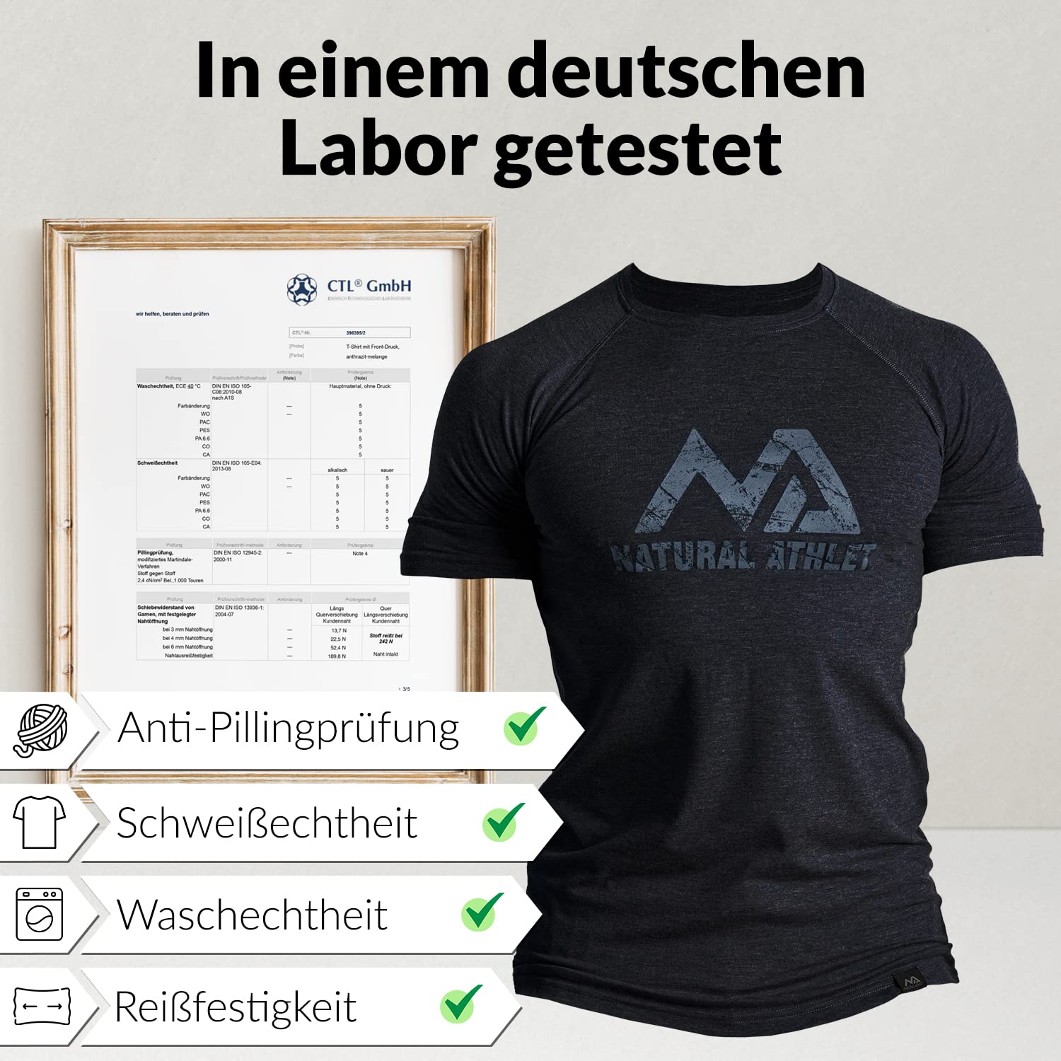 Herren Fitness T-Shirt meliert - Männer Kurzarm Shirt für Gym & Training - Passform Slim-Fit, lang mit Rundhals, Schwarz, M 5
