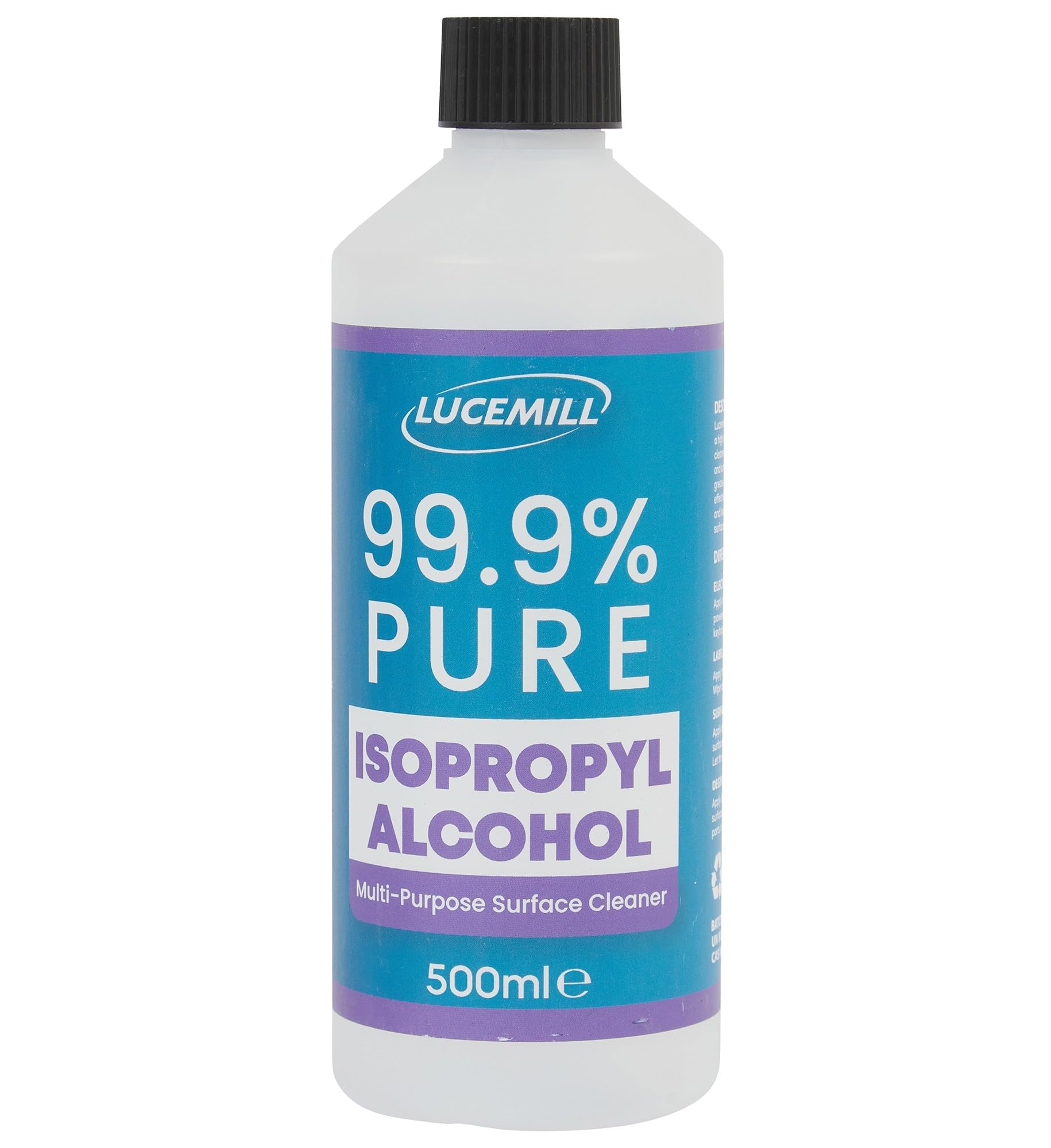 Lucemill 99.9% Isopropyl alcohol | 500ml | Super Strength IPA First Aid Antiseptic | 99.9% Isopropyl Alcohol | Clear Liquid