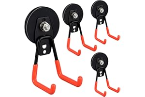 ULIBERMAGNET Heavy Duty Magnetic Garage Hooks,4 Pack Strong Large Magnet Hooks for Power Drill,Garden Tools,Hose,Pegboard,Garage, Workshop,Magnetic Storage Hooks for Indoor Outdoor Hanging(Orange)