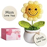Hccgfy Handmade Positive Sunflower Doll Crochet with Premium Gift Box and Wooden Tag - Mom Love You. Unique Hand-Crafted Gift, Home and Office Desk Decor
