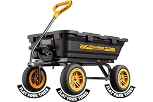 CAMMOO 10in NO-FLAT TIRES 900lb Heavy-Duty Garden Dump Cart DIY Expandable Capacity Over 4 Cu.Ft. Utility Wagon with Quick-Release Dumping & Prime Grade 100% Virgin Polypropylene-Not Recycled Material